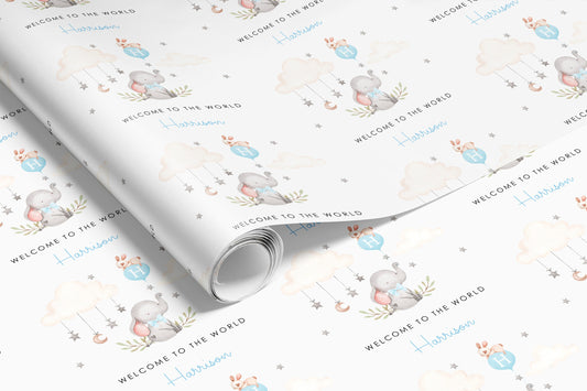 Personalised Blue New Baby Boy Gift Wrap | Wrapping Paper | WRAP0008