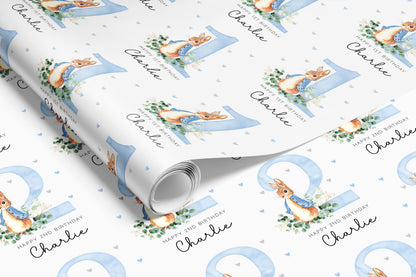 Personalised Blue Rabbit Birthday Gift Wrap |  Wrapping Paper |  WRAP0038