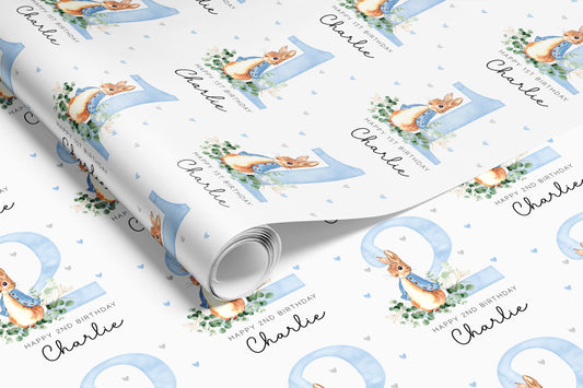 Personalised Blue Rabbit Birthday Gift Wrap |  Wrapping Paper |  WRAP0038