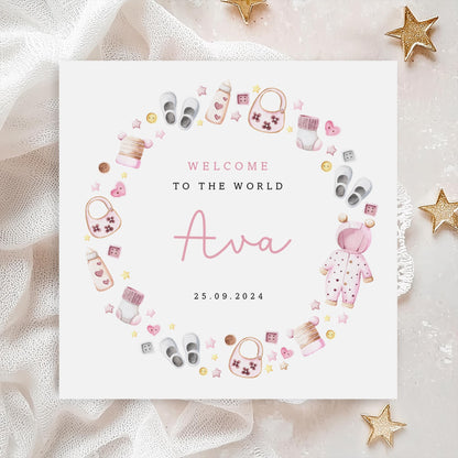 Pink Baby Toys New Baby Card