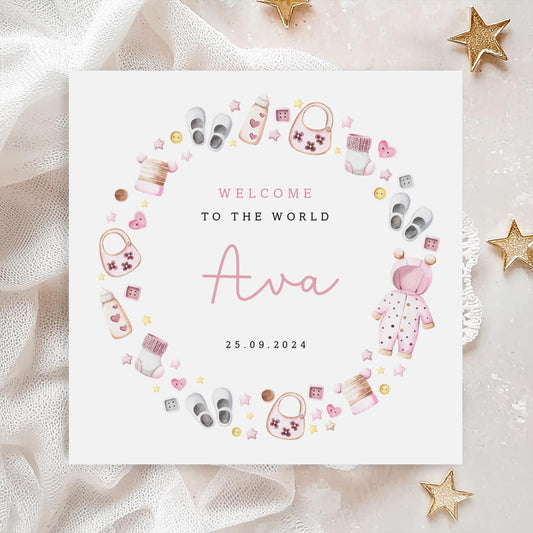 Pink Baby Toys New Baby Card