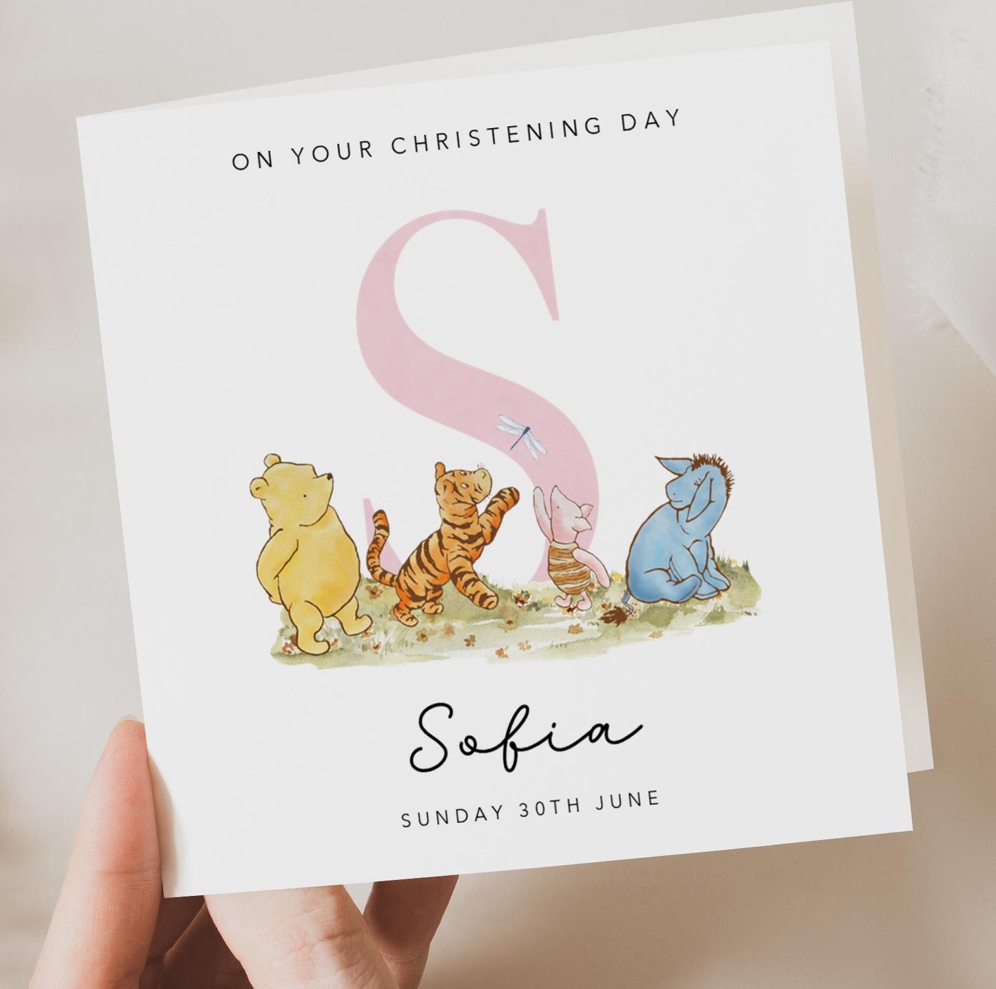 Pink Initial Christening Card