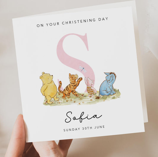 Pink Initial Christening Card