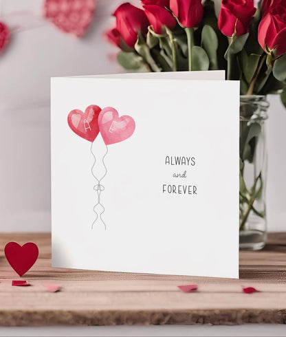 Valentine's Card - Always and Forever - Personalised with Initials