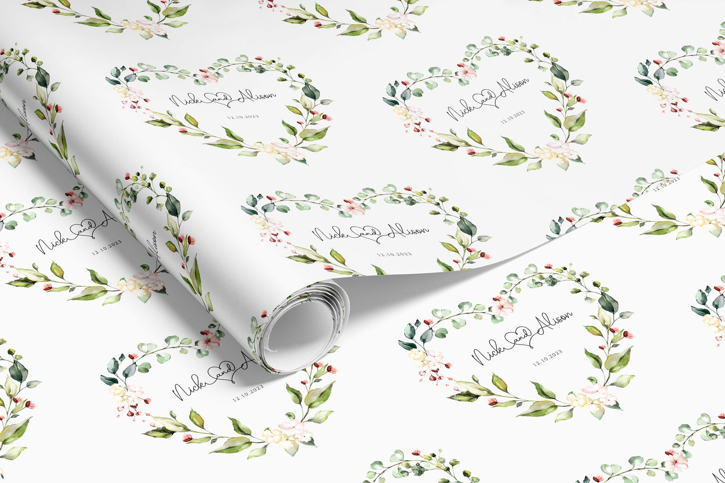 Personalised Floral Heart Wedding Gift Wrap | Wrapping Paper | WRAP0003