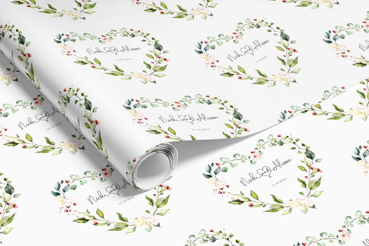 Personalised Floral Heart Wedding Gift Wrap | Wrapping Paper | WRAP0003