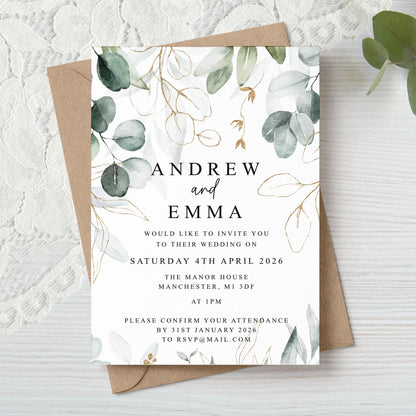 Green Eucalyptus Printed Wedding Invitation