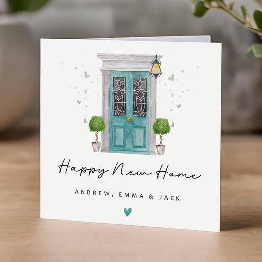 New Home Card Personalised Teal Door