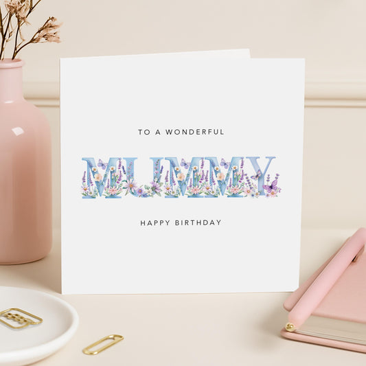 Mummy Birthday Card - Blue and Pink Floral | B42