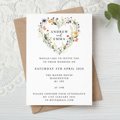 Wildflowers Heart Wedding Invitation