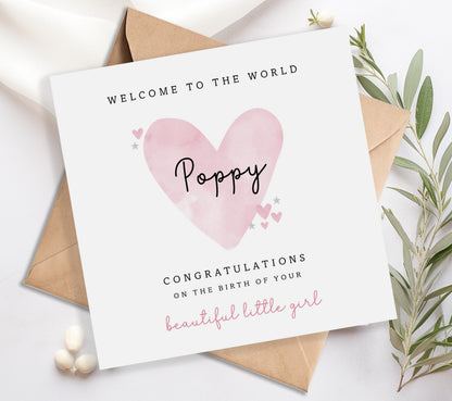 Personalised New Baby Girl Card