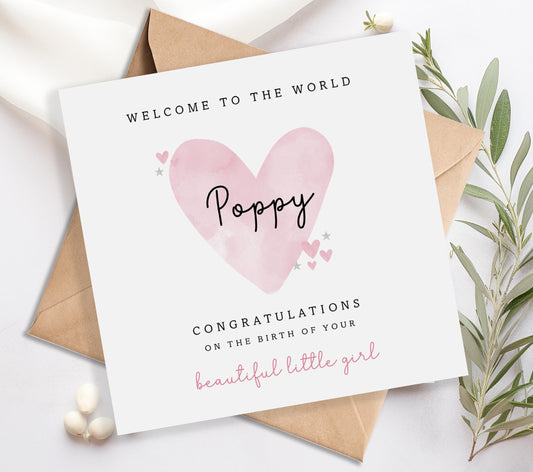 Personalised New Baby Girl Card