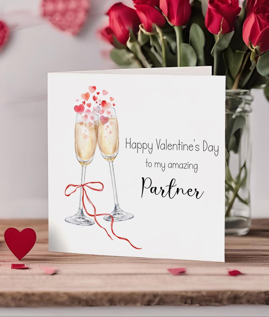 Valentine’s Card for Partner | Champagne Hearts
