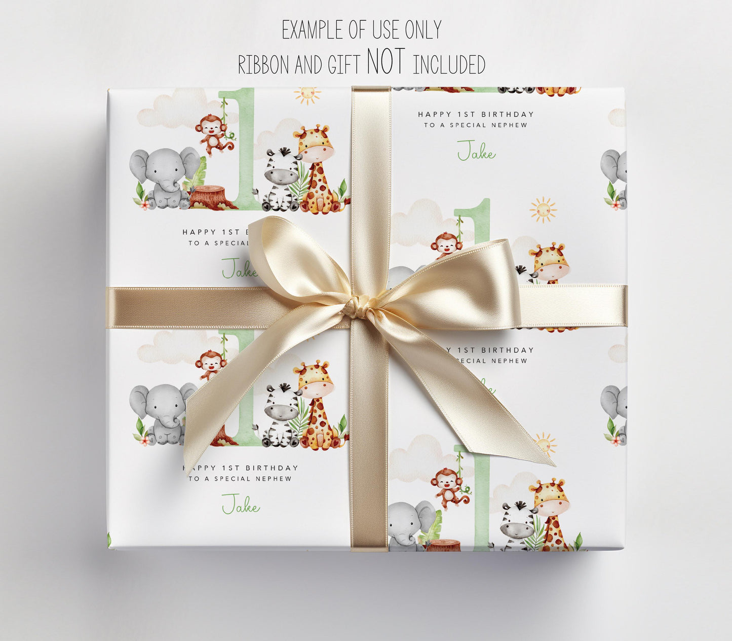 Personalised Green Animals Birthday Gift Wrap | Wrapping Paper |  WRAP0002