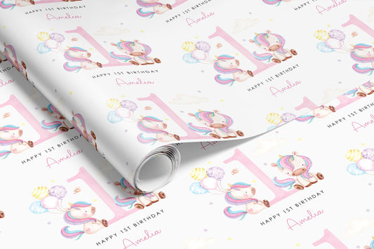 Pink Unicorn Personalised Gift Wrap |  Wrapping Paper |  WRAP0019