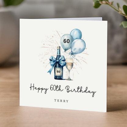 Blue Champagne 60th Birthday Card