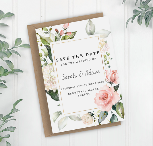 Peach Blush Floral Save the Date Cards