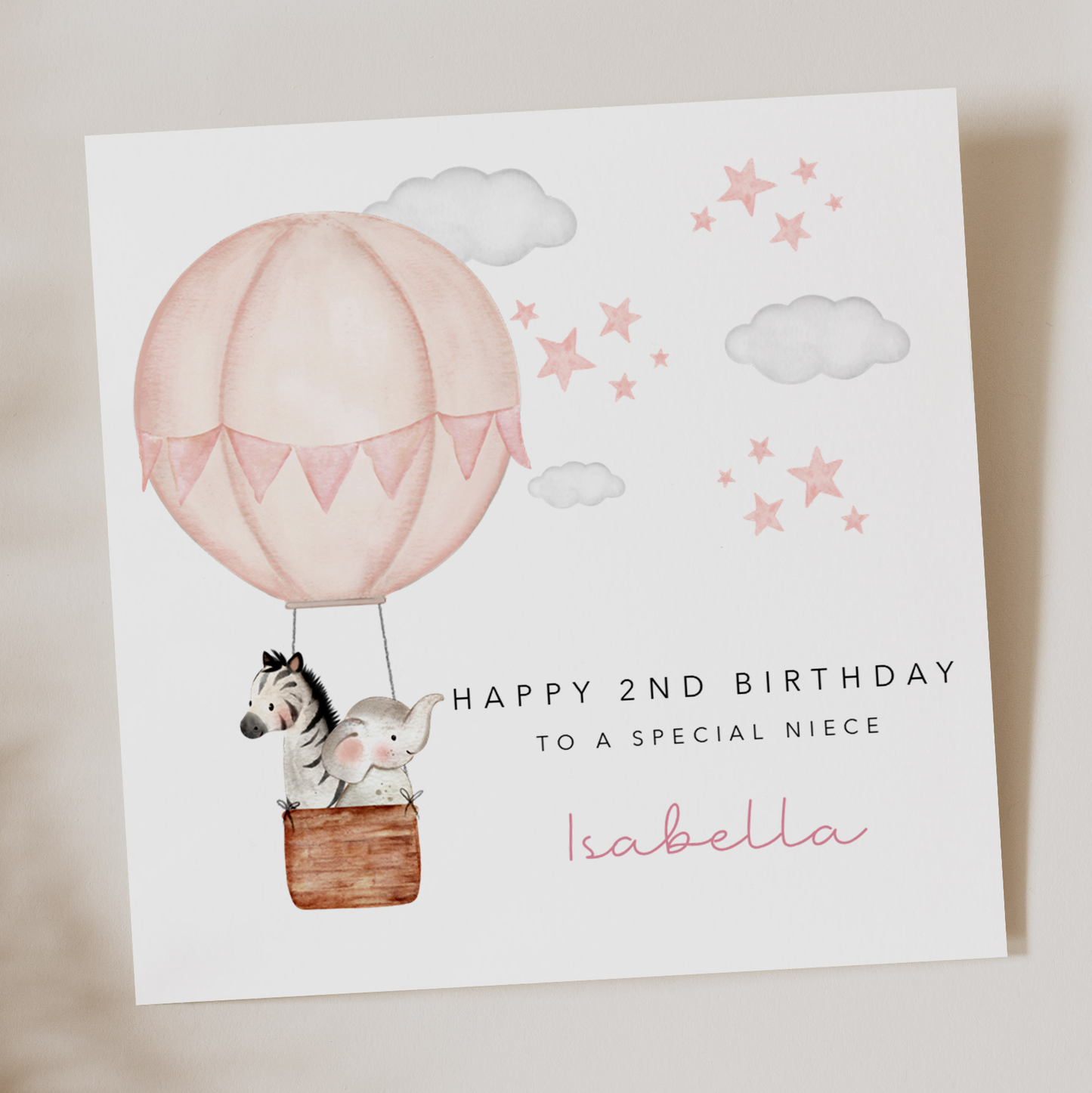 Pink Hot Air Balloon Birthday Card