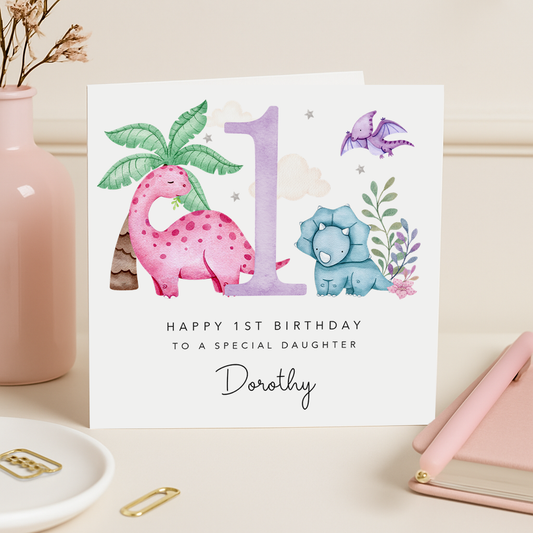 Pink Dinosaurs Birthday Card