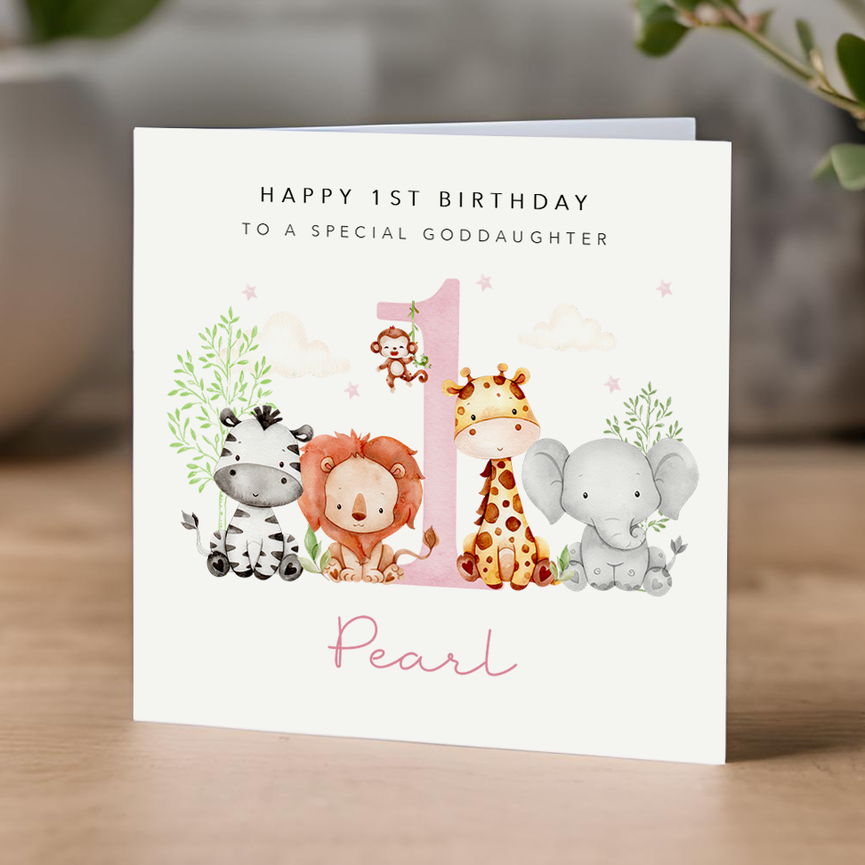 Pink Safari Birthday Card