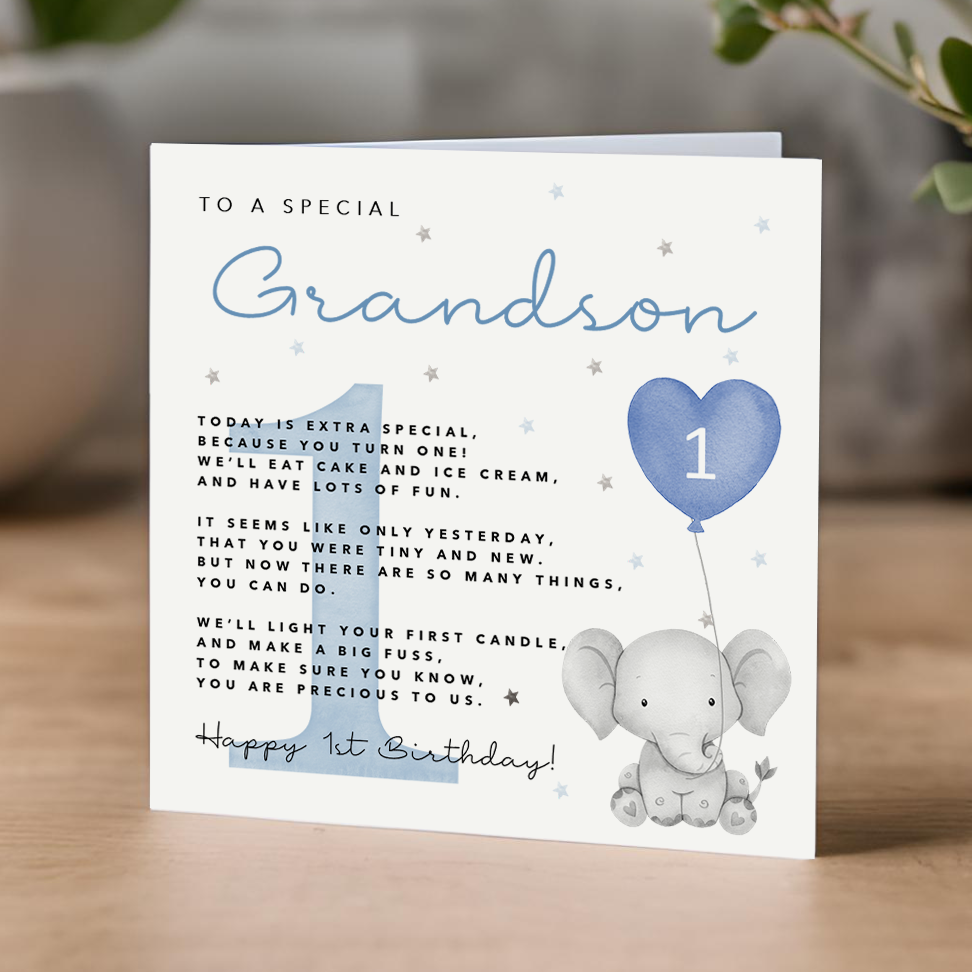 Grandson 1st Birthday Card with Poem