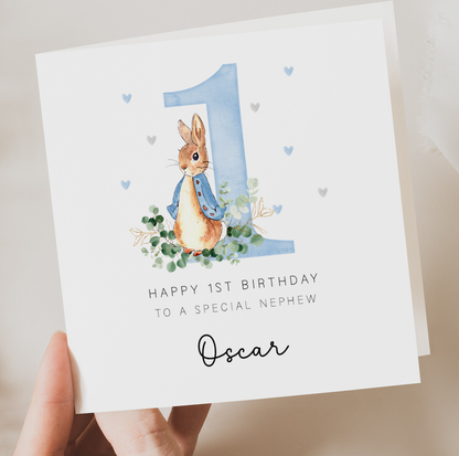 Blue Rabbit Birthday Card