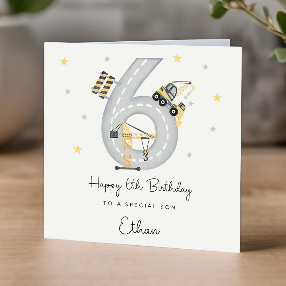 6th Birthday Card - diggers and construction theme