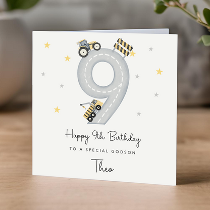 9th Birthday Card - diggers and construction theme