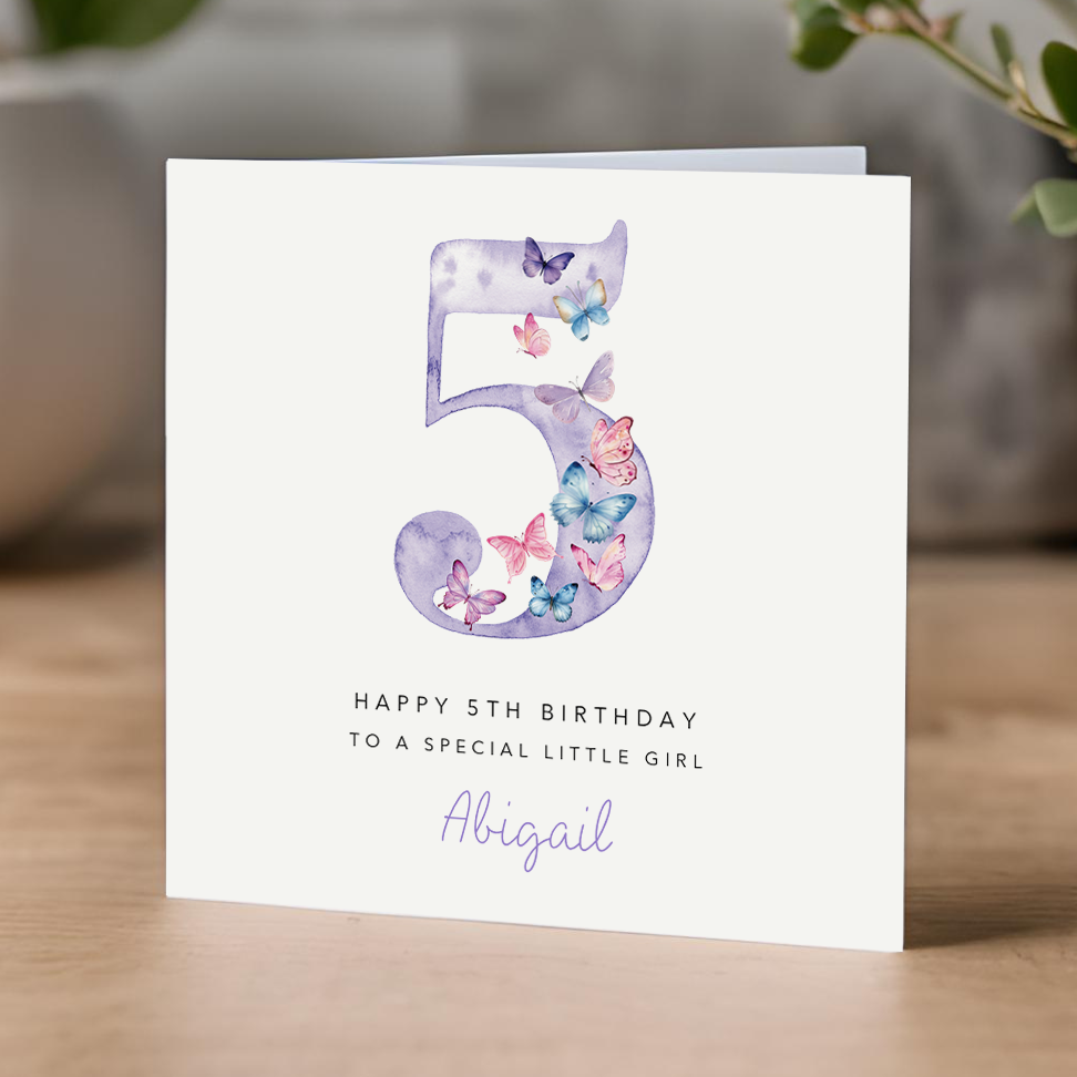 Purple Butterflies 5th Birthday Card