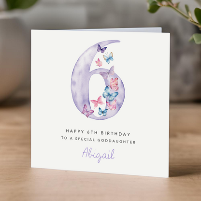 Purple Butterflies 6th Birthday Card