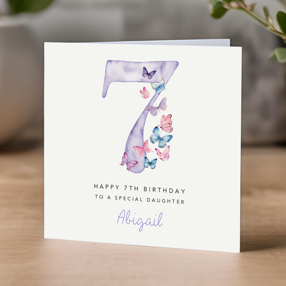 Purple Butterflies 7th Birthday Card