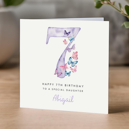 Purple Butterflies 7th Birthday Card