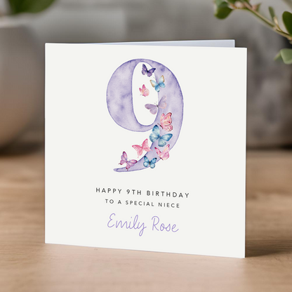 Purple Butterflies 9th Birthday Card