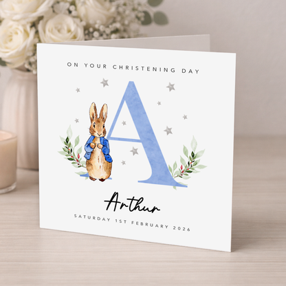 Blue Initial Christening Card