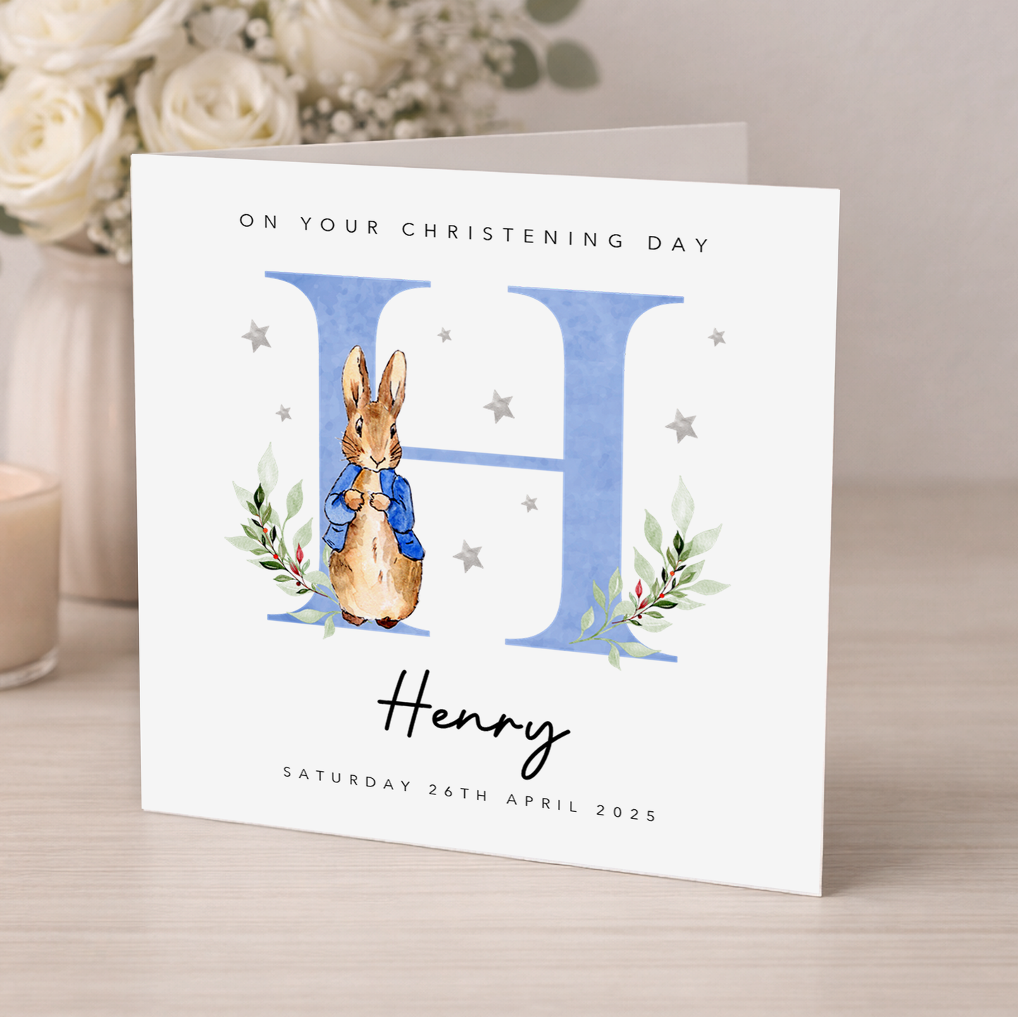 Blue Initial Christening Card