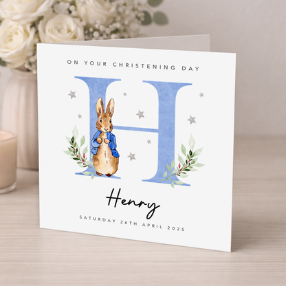 Blue Initial Christening Card