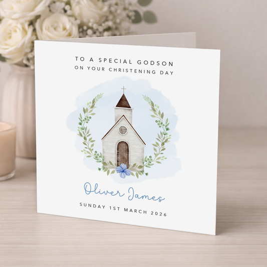 Blue Chapel Christening Card