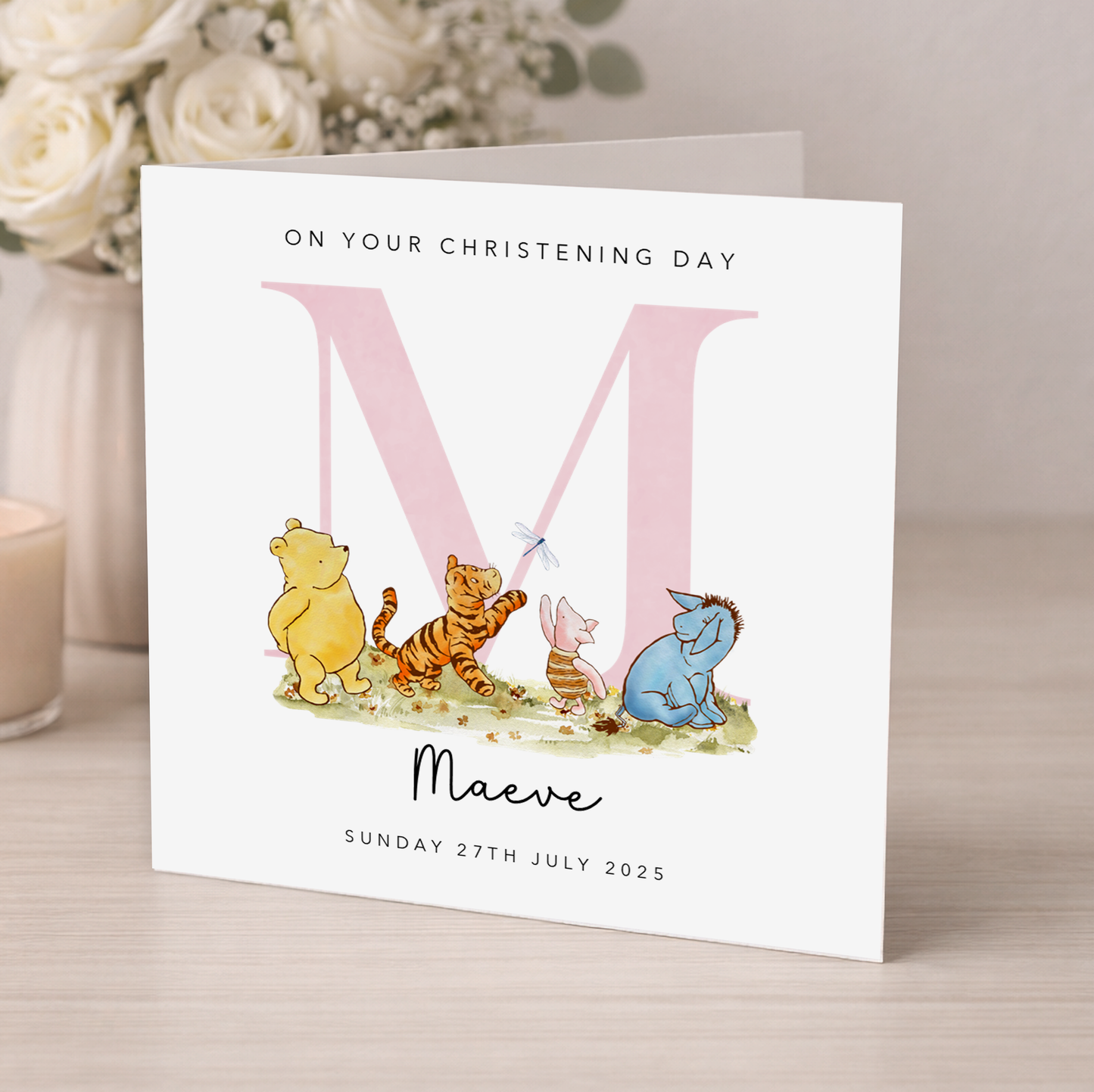 Pink Initial Christening Card
