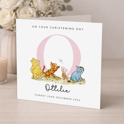Pink Initial Christening Card
