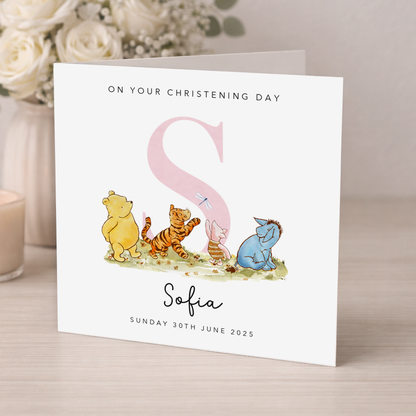 Pink Initial Christening Card
