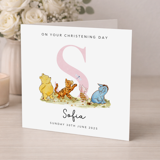 Pink Initial Christening Card