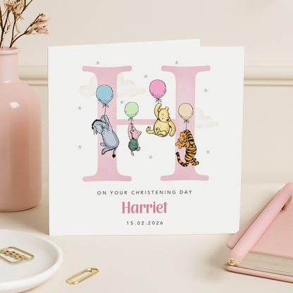 Pink Initial Christening Card