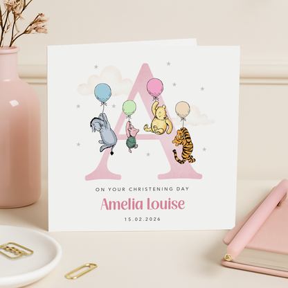 Pink Initial Christening Card