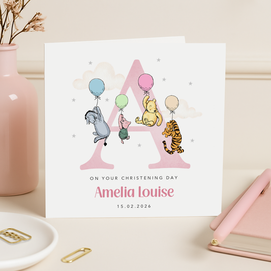 Pink Initial Christening Card