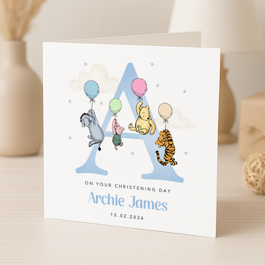 Blue Initial Christening Card