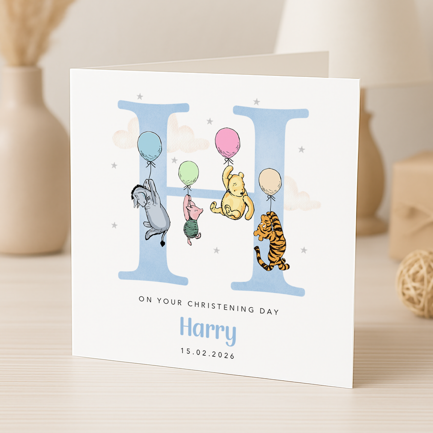 Blue Initial Christening Card