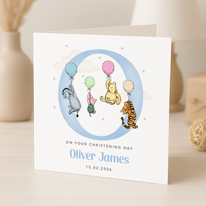 Blue Initial Christening Card