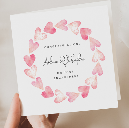 Pink Heart Wreath - Engagement Card