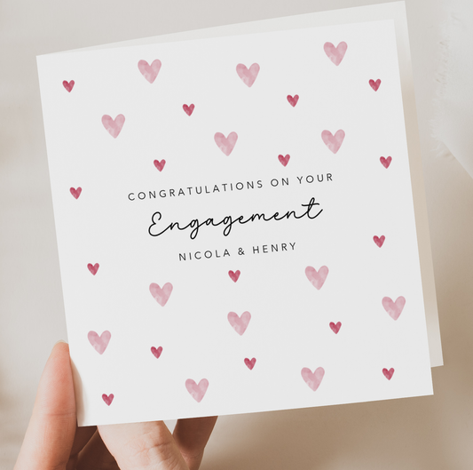 Pink Hearts Rain Engagement Card