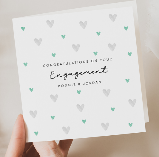 Green Hearts Rain Engagement Card